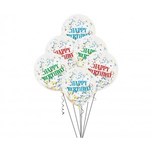Μπαλόνια Λατέξ 12" Happy Birthday Ασορτί με Κονφετί / 6 τεμ