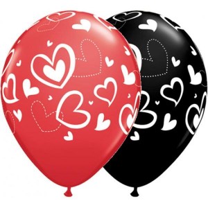Μπαλόνια Λατεξ 11" Q Mix & Match Hearts Red & Black /25 τεμ
