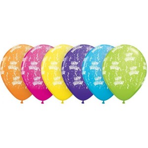 Μπαλόνια Λατεξ 11" Birthday - A - Round Tropical Ast /50 τεμ