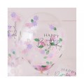 Μπαλόνια Λατέξ Happy Birthday με Κομφετί Λουλούδια / 5 τεμ