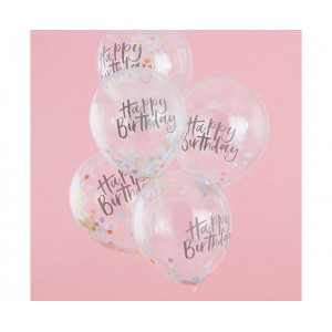 Μπαλόνια Λατέξ Happy Birthday με Κομφετί / 5 τεμ