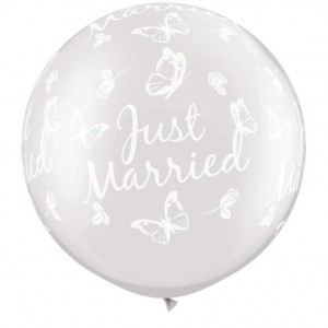 30" Prl White Just Married Butterflies -A-Round