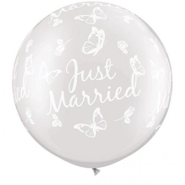 30" Prl White Just Married Butterflies -A-Round