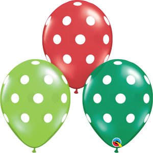 Μπαλόνια Latex 11" Big Polka Dots Emerald Green , Ruby Red & Lime /25 τεμ
