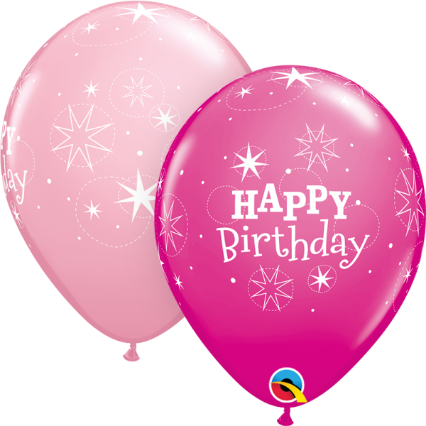 Μπαλόνια Λατεξ 11" Birthday Sparkle Pink & Wild Berry /25 τεμ