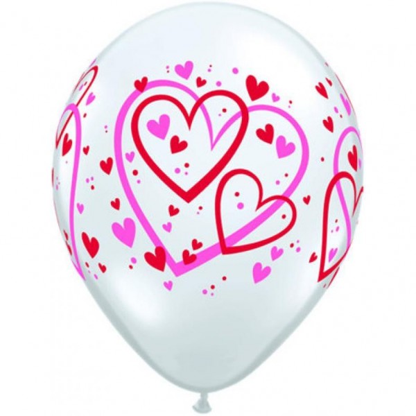 Μπαλόνια Λατεξ 11" Q Diamond Clear Red & Pink Hearts /50 τεμ