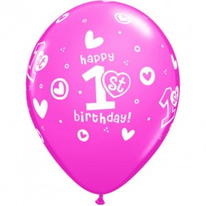 Μπαλόνια Λατεξ 11" 1st Birthday Circle Hearts Girl /25 τεμ