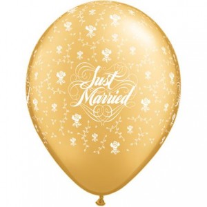 Μπαλόνια Λάτεξ 11" Just Married Flowers - A - Round Χρυσό /25 τεμ