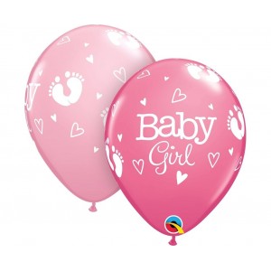Μπαλόνια Λάτεξ 11" Baby Girl Footprints & Hearts Ast /25 τεμ