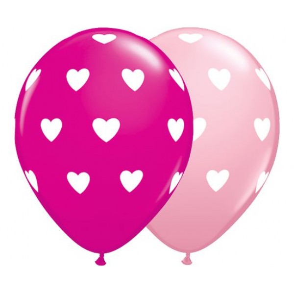 Μπαλόνια Λάτεξ 11" Big Hearts Pink & Wild Berry /25 τεμ