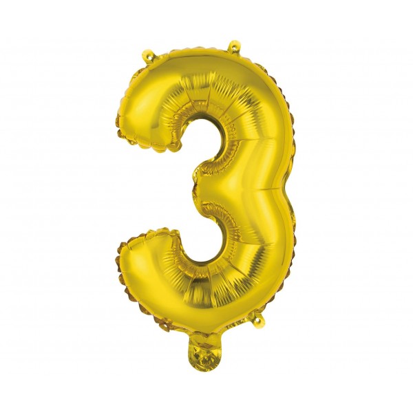 Μπαλόνι Φοιλ Μίνι Νούμερο "3" Χρυσό / 35 εκ