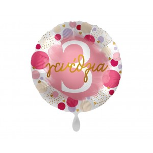 Μπαλόνι Φοιλ 17" Χαρούμενα "3" Γενέθλια Πουά Ροζ και Χρυσό / 43 εκ