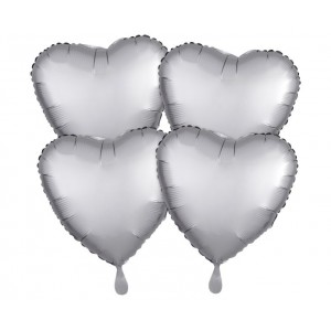 Μπαλόνι Φοιλ Καρδιά 18" Satin Luxe Platinum - Ασημί / 4 τεμ