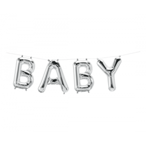 Μπαλόνι Φοιλ Script Phrase `BABY`Ασημί Silver 4 Γράμματα 16" Φουσκώνεται με Αέρα