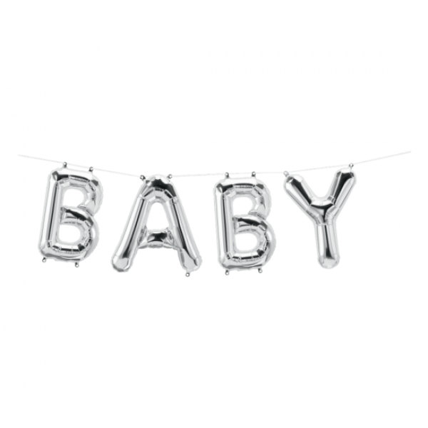 Μπαλόνι Φοιλ Script Phrase `BABY`Ασημί Silver 4 Γράμματα 16" Φουσκώνεται με Αέρα
