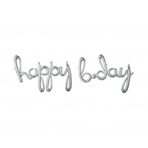 Μπαλόνι Φοιλ Script Phrase `Happy Bday` Ασημί