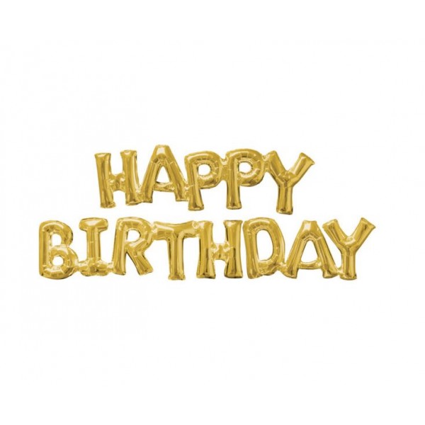 Μπαλόνι Γράμματα Happy Birthday Χρυσό για φούσκωμα με αέρα