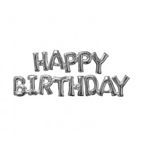 Μπαλόνι Γράμματα Happy Birthday Ασημί για φούσκωμα με αέρα