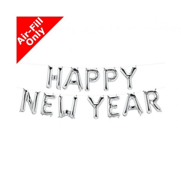 Κιτ Ασημί Μπαλόνια Γράμματα HAPPY NEW YEAR - 16"