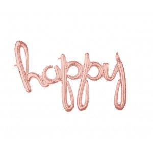 Μπαλόνι Φοιλ Script Phrase Happy Ροζ Χρυσό / 99 x 68 εκ