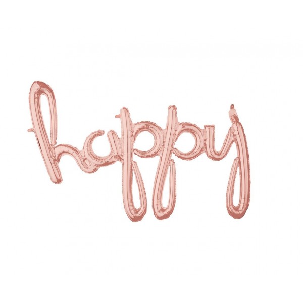 Μπαλόνι Φοιλ Script Phrase Happy Ροζ Χρυσό / 99 x 68 εκ