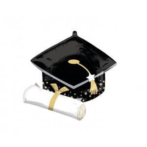 Μπαλόνι Φοιλ Black Grad Cap & White Diploma / 63 εκ x 63 εκ - Καπέλο αποφοίτησης