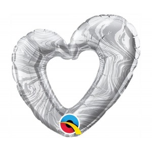 Μπαλόνι φοιλ Μίνι 14" Καρδιά Ασημί Open Marble Heart Silver / 36 εκ