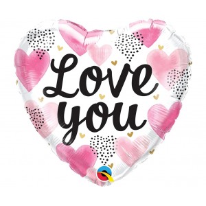 Μπαλόνι Φοιλ 18" Love You Pink Watercolor Hearts / 46 εκ