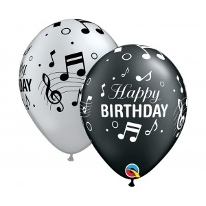 Μπαλόνια 11" Birthday Musical Ασημί & Μαύρο /25 τεμ