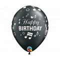 Μπαλόνια 11" Birthday Musical Ασημί & Μαύρο /25 τεμ