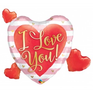 Μπαλόνι Φοιλ Σχήμα 37" I Love You Pink Stripes & Hearts / 94 εκ