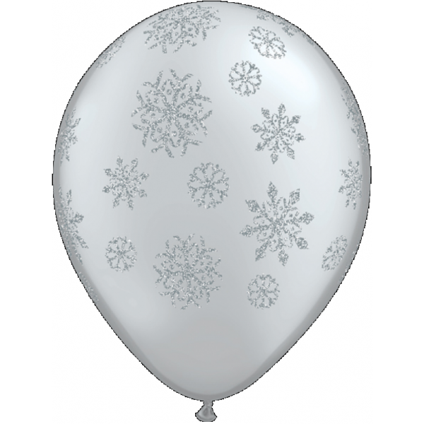 Μπαλόνια  Λατεξ 11" Ασημί Glitter Snowflakes -A-Round /25 τεμ - Χιονονιφάδες