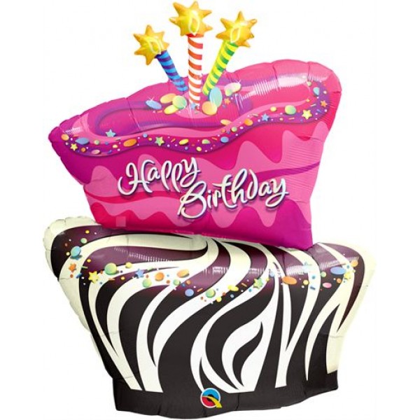 Φόιλ Μπαλόνι 41'' Birthday Funky Zebra Strip Cake