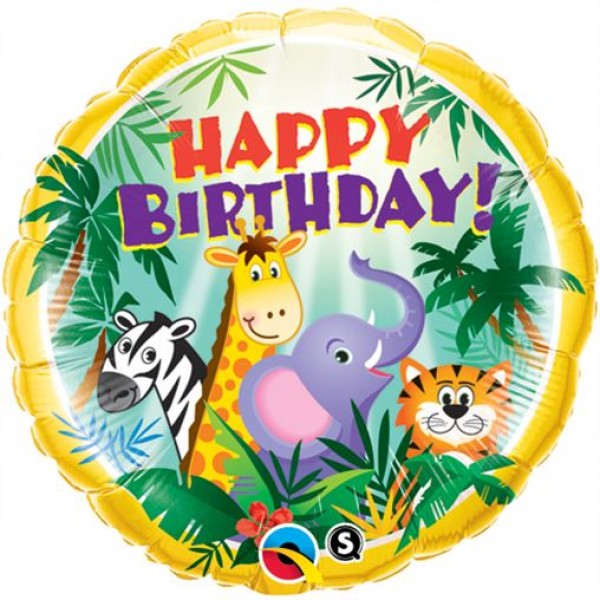 Μπαλόνι φόιλ 18" Στρογγυλό Birthday Jungle Friends (Διάμετρος 46εκ)