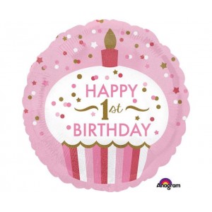 Μπαλόνι Φοιλ Στρογγυλό 1st Birthday Cupcake Girl