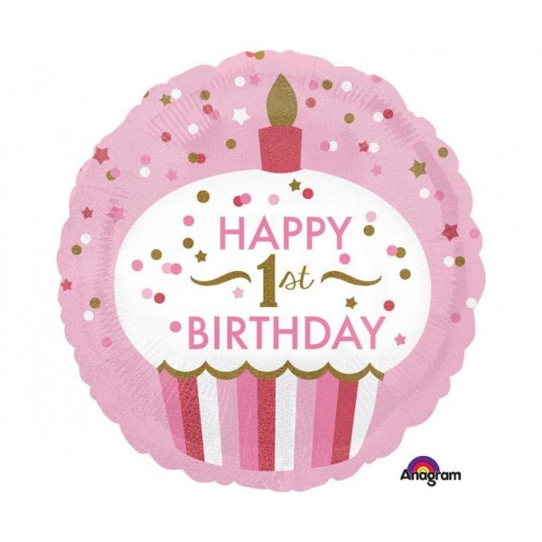 Μπαλόνι Φοιλ Στρογγυλό 1st Birthday Cupcake Girl