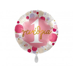 Μπαλόνι Φοιλ 17" Χαρούμενα "1" Γενέθλια Πουά Ροζ και Χρυσό / 43 εκ