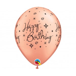 Μπαλόνια 11" Birthday Swirls & Sparkle Ροζ Χρυσό /25 τεμ