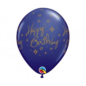 Μπαλόνια 11" Birthday Swirls & Sparkle Navy Blue /25 τεμ