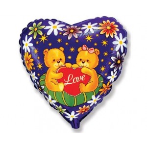 Μπαλόνι Φοιλ 18" Καρδιά Love Αρκουδάκια / 46 εκ